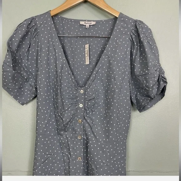 Madewell Leedra Button-Front Midi Dress Blue Polka Dot - Picture 3 of 3